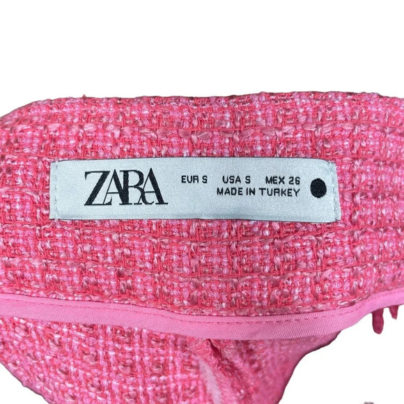 Zara Pants Cropped Fit Tweed Textured Wide Leg Trousers Pink Size Small - Picture 9 of 11